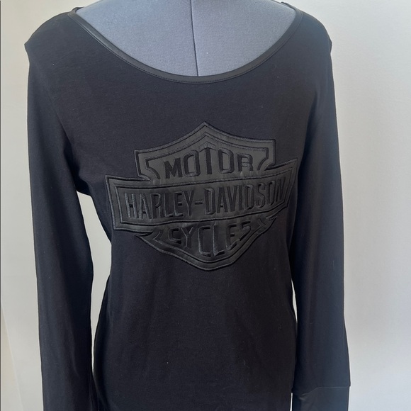 NWT Harley-Davidson Size L Black Long Sleeve Top Bar & Shield Logo Embroidered - Picture 3 of 16